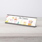 鉛筆ウォーターカラー先生スクールかわいいモダン デスクネームプレート (正面)