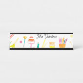 鉛筆ウォーターカラー先生スクールかわいいモダン デスクネームプレート (正面)