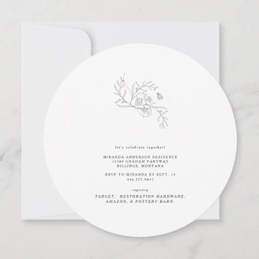 鉛筆エレガントフローラB/Wブライダルシャワー丸 招待状 (裏面)
