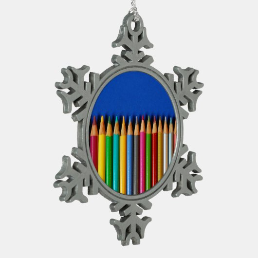 鉛筆カラフルクレヨン スノーフレークピューターオーナメント (左)