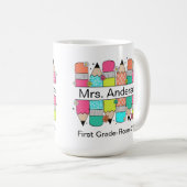 鉛筆カラフル先生名 コーヒーマグカップ (正面右)