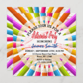 鉛筆カラフル先生退職パーティー 招待状 (正面/裏面)