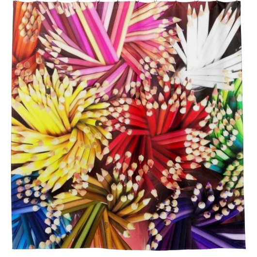 鉛筆カラフル紫青黄色緑赤ピンク シャワーカーテン (正面)