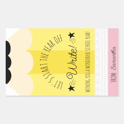 鉛筆ギフトステッカーの年書を始めよう 長方形シール (正面)