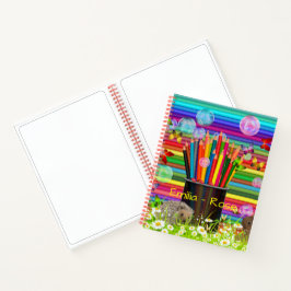 鉛筆クレヨンのホルダーバブル蝶デイジー ノートブック