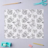 鉛筆スケッチのバラオンホワイトデコパージュ 薄葉紙 (クラフト)