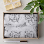 鉛筆スケッチのバラオンホワイトデコパージュ 薄葉紙 (ギフト)