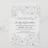 鉛筆スケッチフローラ |ミニマル結婚リスト 招待状 (正面/裏面)
