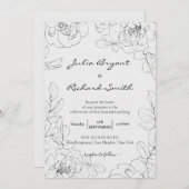 鉛筆スケッチフローラ | Peonyミニマル結婚リスト 招待状 (正面/裏面)