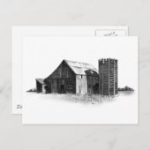 鉛筆スケッチ:旧納屋、サイロ:現実主義 ポストカード (正面/裏面)