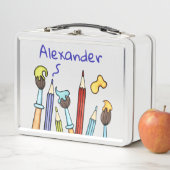 鉛筆パーソナライズされたと絵筆 メタルランチボックス (インサイチュ)