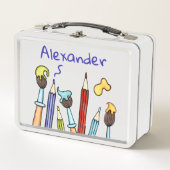 鉛筆パーソナライズされたと絵筆 メタルランチボックス (正面)