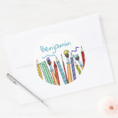 鉛筆パーソナライズされたと絵筆 ラウンドシール (封筒)