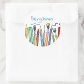 鉛筆パーソナライズされたと絵筆 ラウンドシール (バッグ)