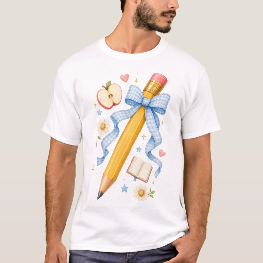 鉛筆リボンの先生、学校に戻るTシャツ Tシャツ (正面)