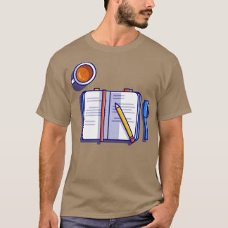 鉛筆付き本およびコーヒー Tシャツ