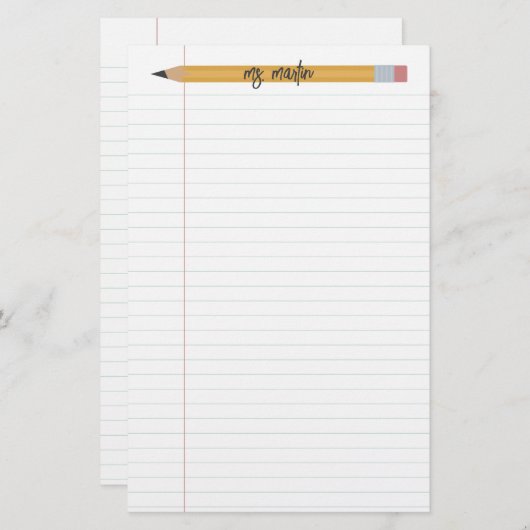 鉛筆及び紙パーソナライズされた先生文具 便箋 (正面/裏面)