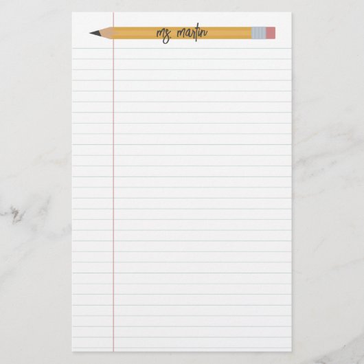 鉛筆及び紙パーソナライズされた先生文具 便箋 (正面)