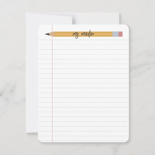 鉛筆及び紙パーソナライズされた先生 ノートカード (正面)