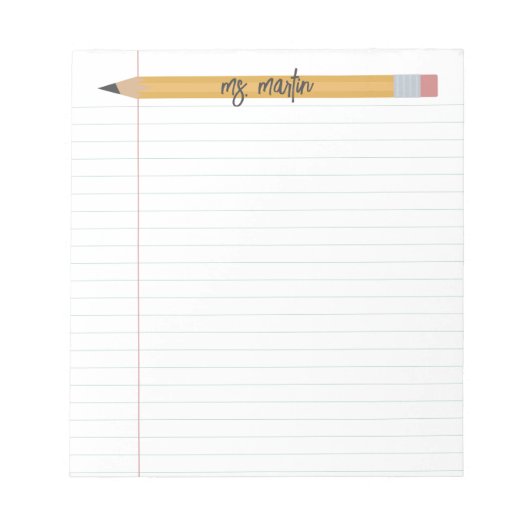 鉛筆及び紙パーソナライズされた先生 ノートパッド (正面)