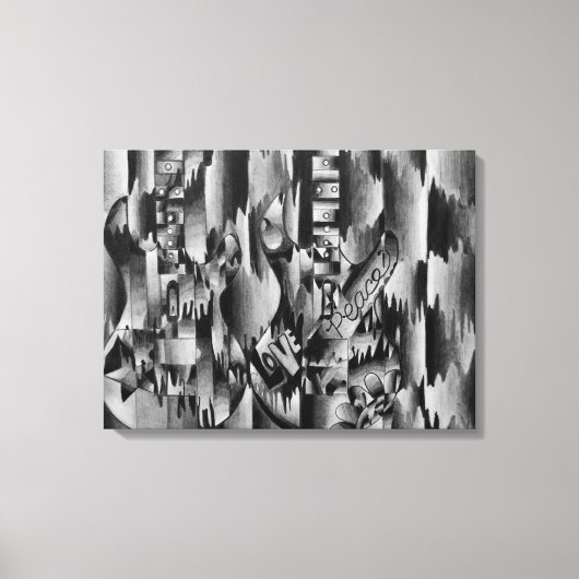 鉛筆描で2本のギター キャンバスプリント (正面)