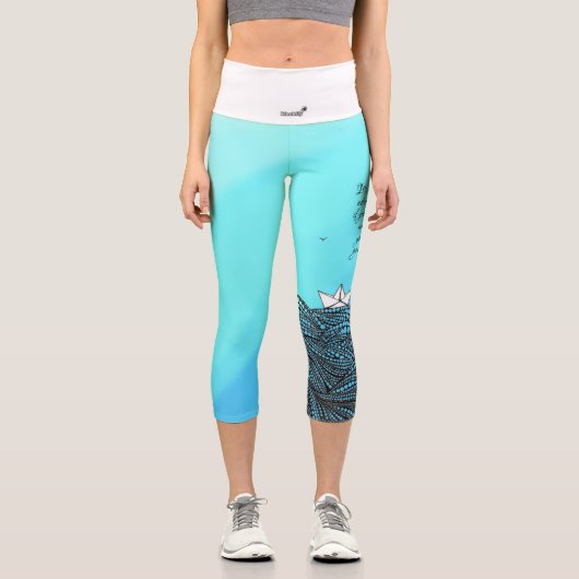 鉛筆描紙船 |やる気を起こさせる引用文ヨガ カプリレギンス (正面)