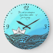 鉛筆描紙船 |単語やる気を起こさせる| ラージ壁時計 (正面)