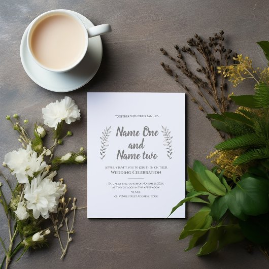 鉛筆描葉結婚式招待状とブランチ 招待状