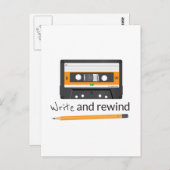 鉛筆書とコンパクトカセットで巻き戻し、巻き戻し。 ポストカード (正面/裏面)