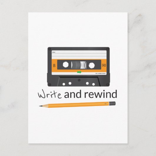 鉛筆書とコンパクトカセットで巻き戻し、巻き戻し。 ポストカード (正面)
