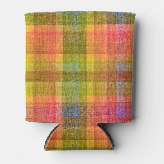 鉛筆鮮やか色の格子模様 缶クーラー (正面)