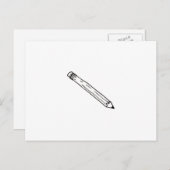 鉛筆 – おもしろいシンプル線スケッチのシンボルロゴアート ポストカード (正面/裏面)