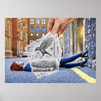 鉛筆Vsカメラ – カラス ポスター