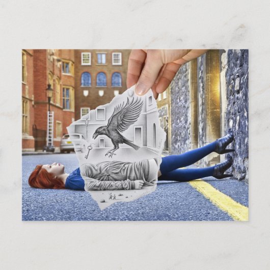 鉛筆Vsカメラ – カラス ポストカード (正面)