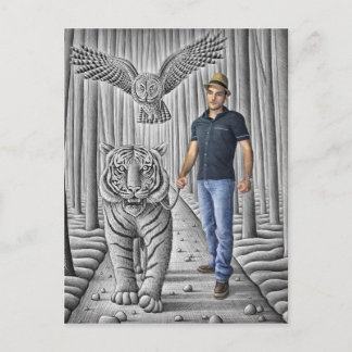 鉛筆Vsカメラ – タイガー、フクロウ、男性 ポストカード