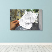 鉛筆Vsカメラ – リスボントラム キャンバスプリント (インサイチュ (ウッドフロア))