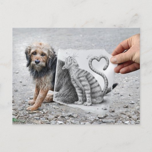 鉛筆Vsカメラ – 犬と猫 ポストカード (正面)