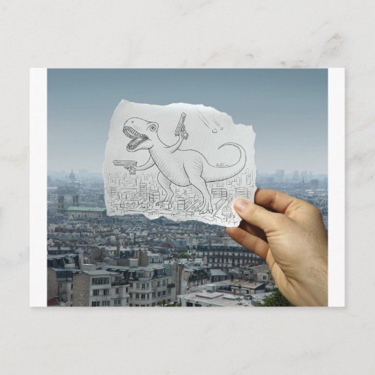 鉛筆Vsカメラ – Dino ポストカード (正面)