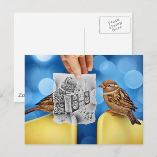 鉛筆Vsカメラ – Electro Bird ポストカード (正面/裏面)