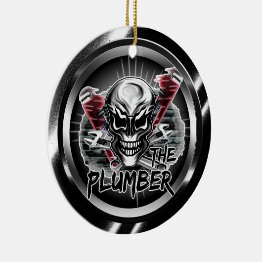 鉛管工のスカルのオーナメント: "鉛管工" セラミックオーナメント (右)
