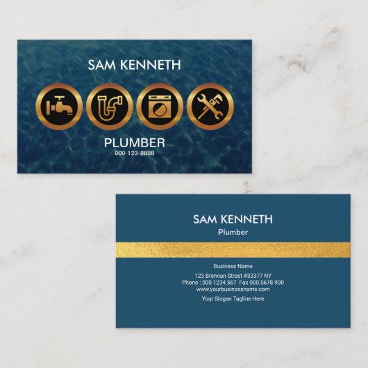 鉛管工の威厳のあるでフェイクな金アイコン 名刺 (正面/裏面)