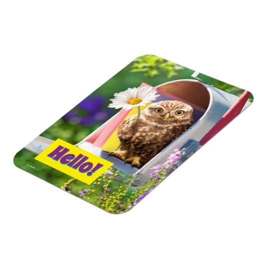 鉢に花を入れたフクロウ マグネット (左側)