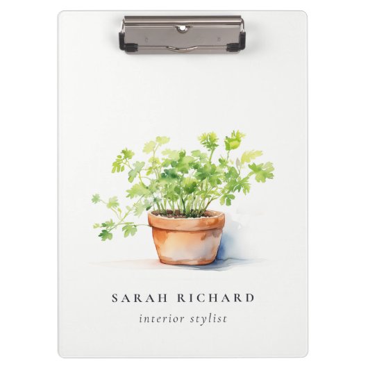 鉢付きハーブパセリーコリアンダー水彩植物学 クリップボード (正面)