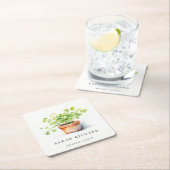 鉢付きハーブパセリーコリアンダー水彩植物学 スクエアペーパーコースター (インサイチュ)