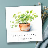 鉢付きハーブパセリーコリアンダー水彩植物学 スクエア名刺