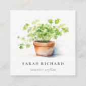 鉢付きハーブパセリーコリアンダー水彩植物学 スクエア名刺 (正面)