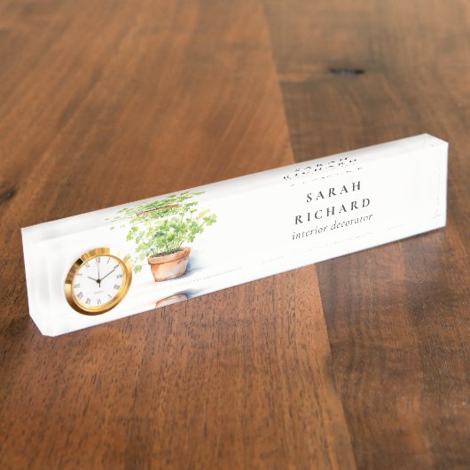 鉢付きハーブパセリーコリアンダー水彩植物学 デスクネームプレート (側面)