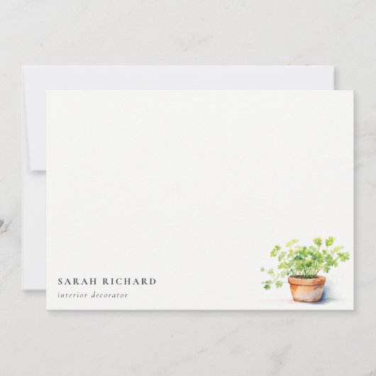 鉢付きハーブパセリーコリアンダー水彩植物学 ノートカード (正面)