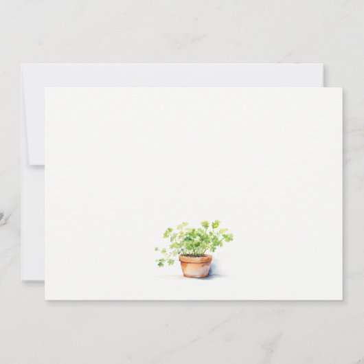 鉢付きハーブパセリーコリアンダー水彩植物学 ノートカード (裏面)