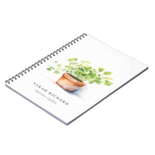 鉢付きハーブパセリーコリアンダー水彩植物学 ノートブック (左側)